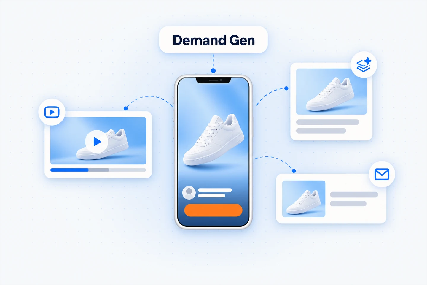 Demand Gen: jedna reklama wyświetlana w YouTube Shorts, na YouTube, w Discover i w Gmailu